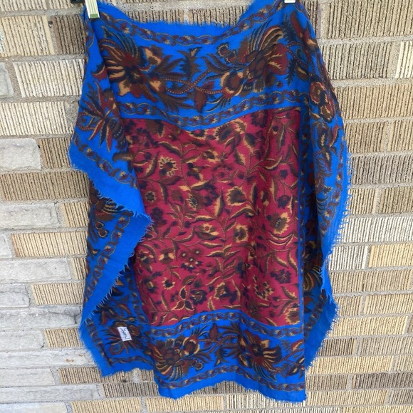 Yves Saint Laurent Scarf Blue Red Floral Print Colorful 32" Square - Picture 1 of 7